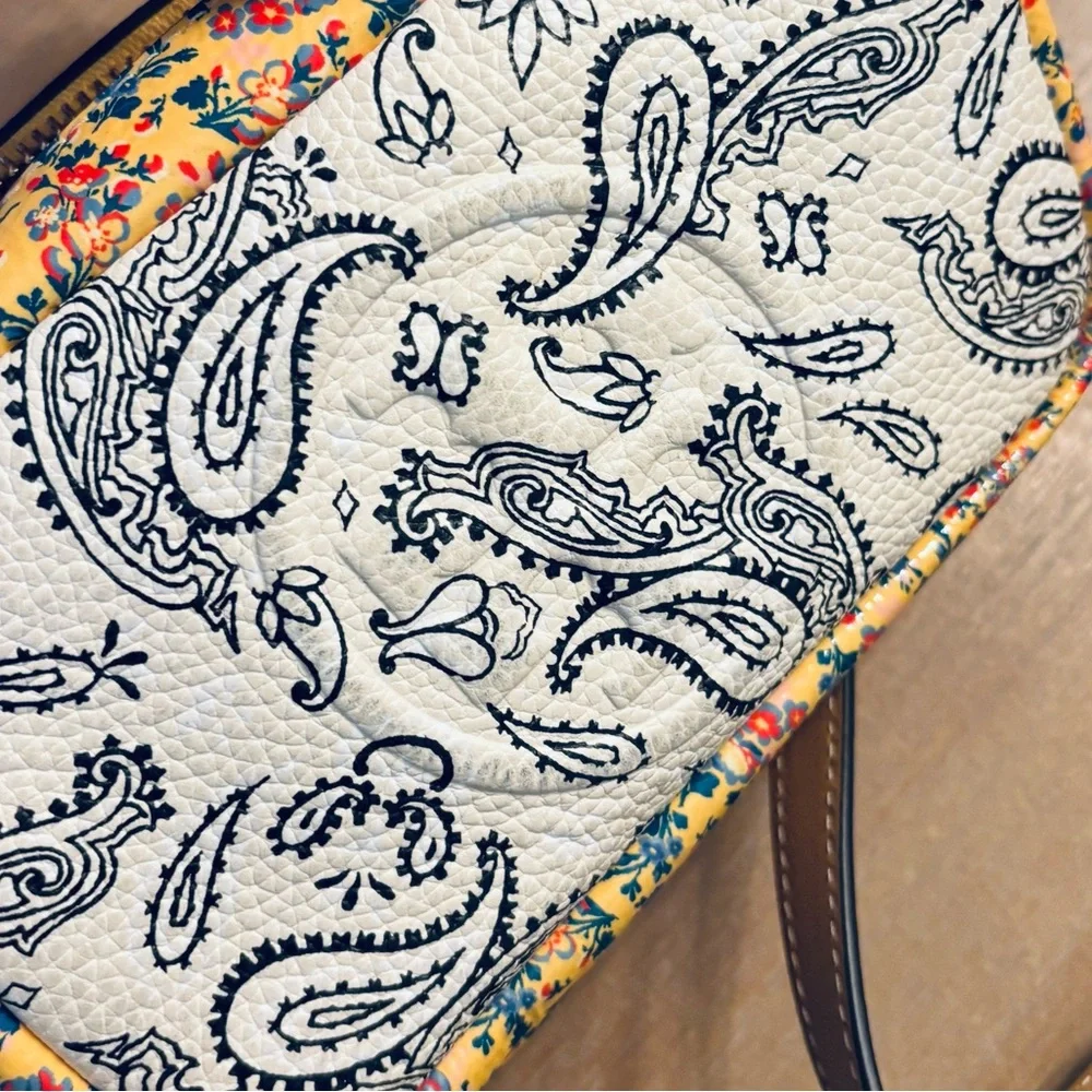 Tory Burch Perry Bombe Mini Crossbody Mixed Print Leather Bag Medallion Floral
